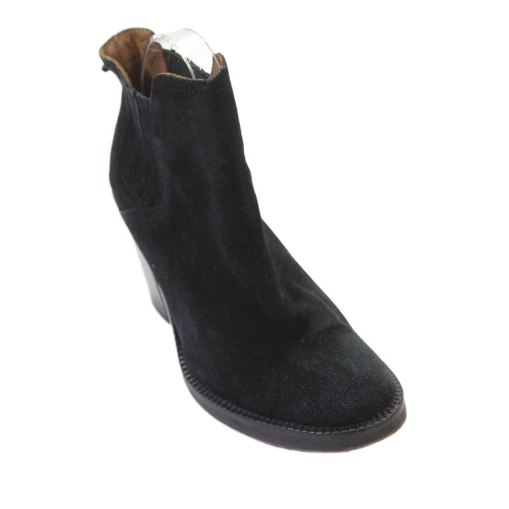 Maje Women's Suede Leather Block Heel Ankle Boots Black Size 38